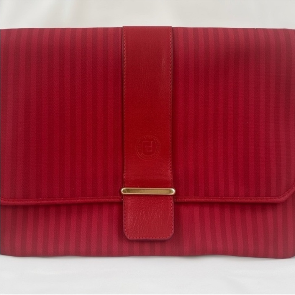Fendi Vintage Red Striped Clutch with Gold Detail